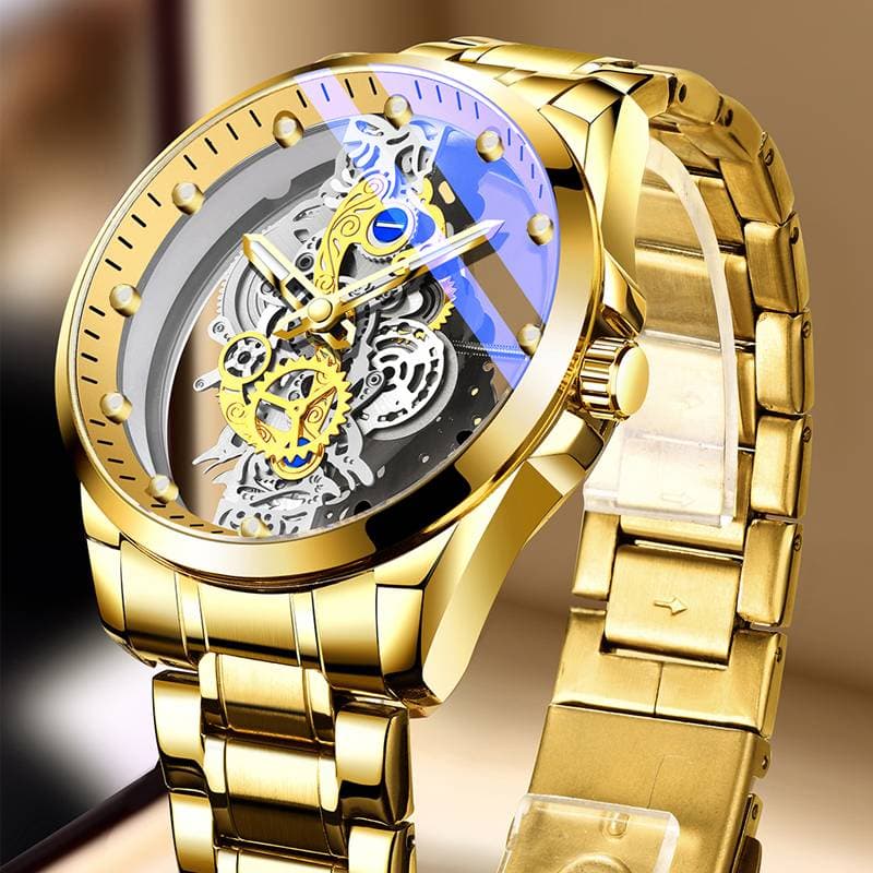 New Men Automatic Quartz Gold Skeleton Vintage Man Watch Mens Watches Top Brand Часы Мужские