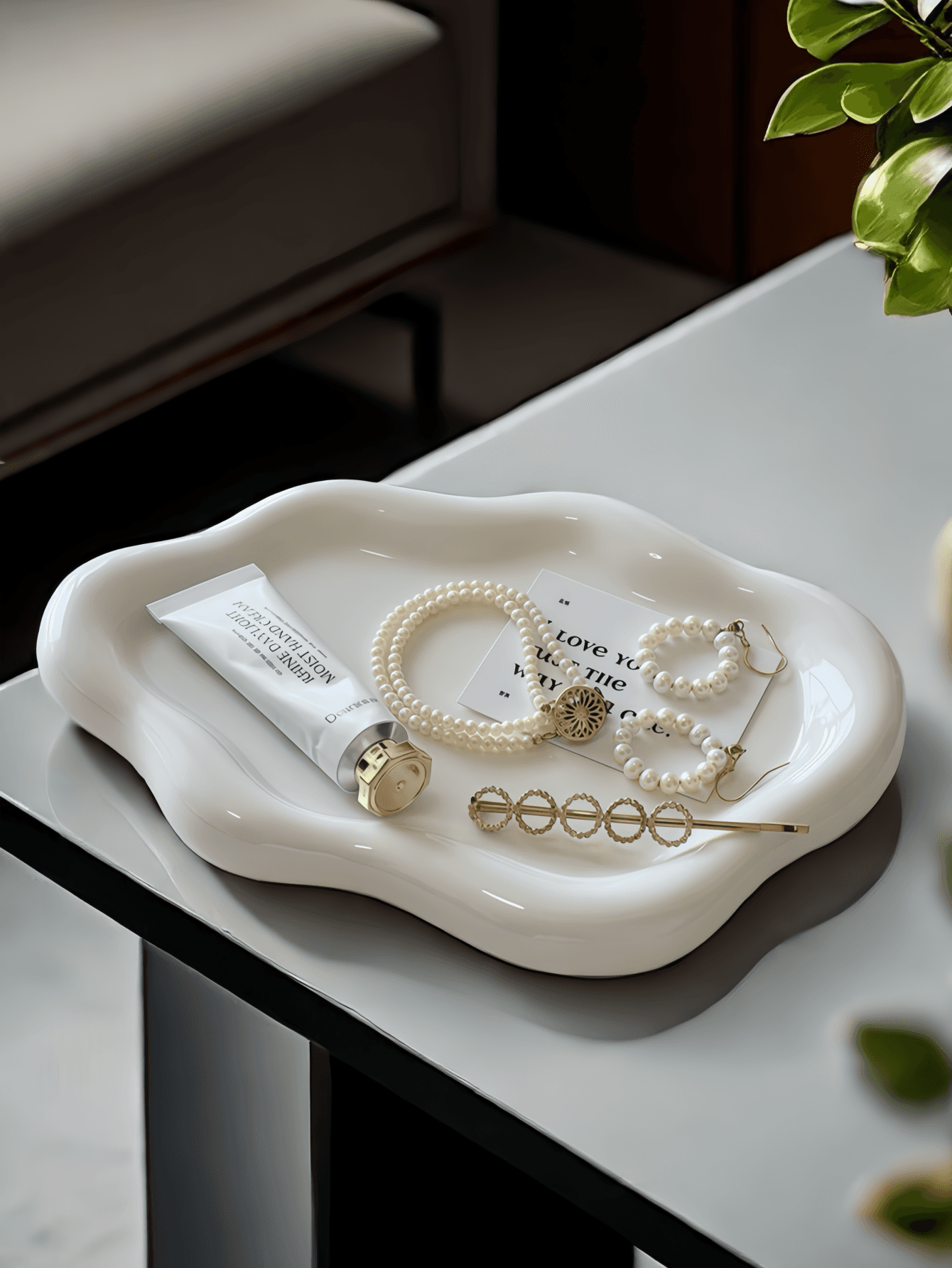 1pc White Cloud Shape Ceramic Jewelry Jewelry Storage Tray Is Suitable For Desktop Shelf Storage Key Induction Plate
