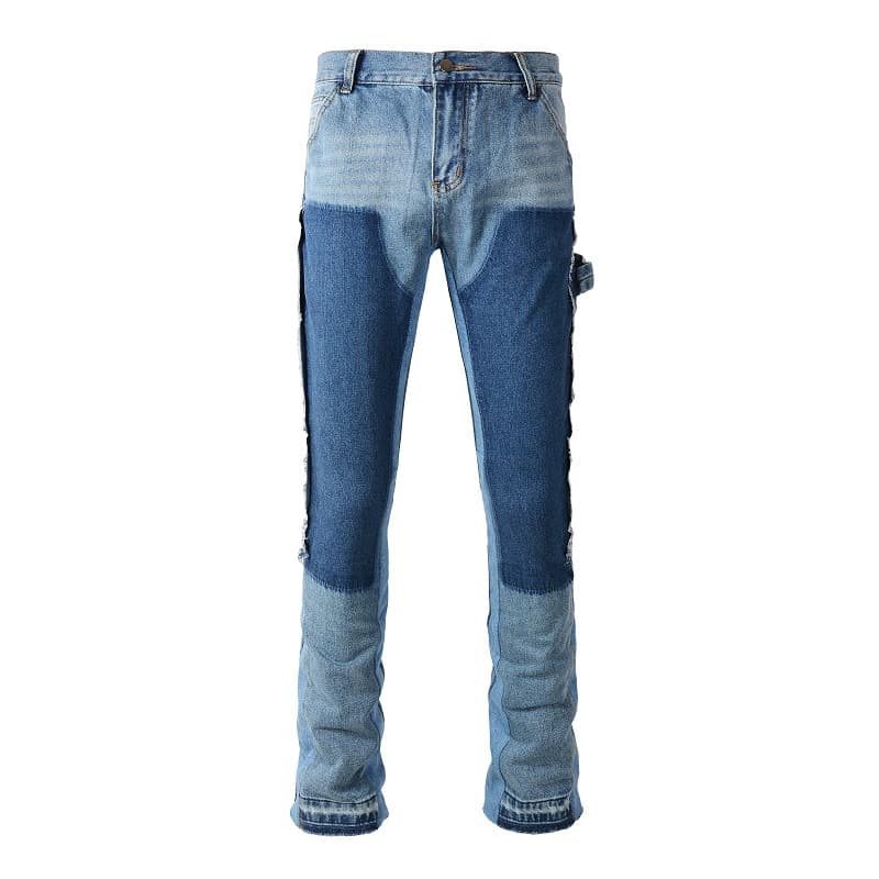 American-style Cross-border Flared Jeans, Trendy Color-blocked Bell-bottoms For Men, High-end Fashion Casual Pants With A Sophisticated Feel.