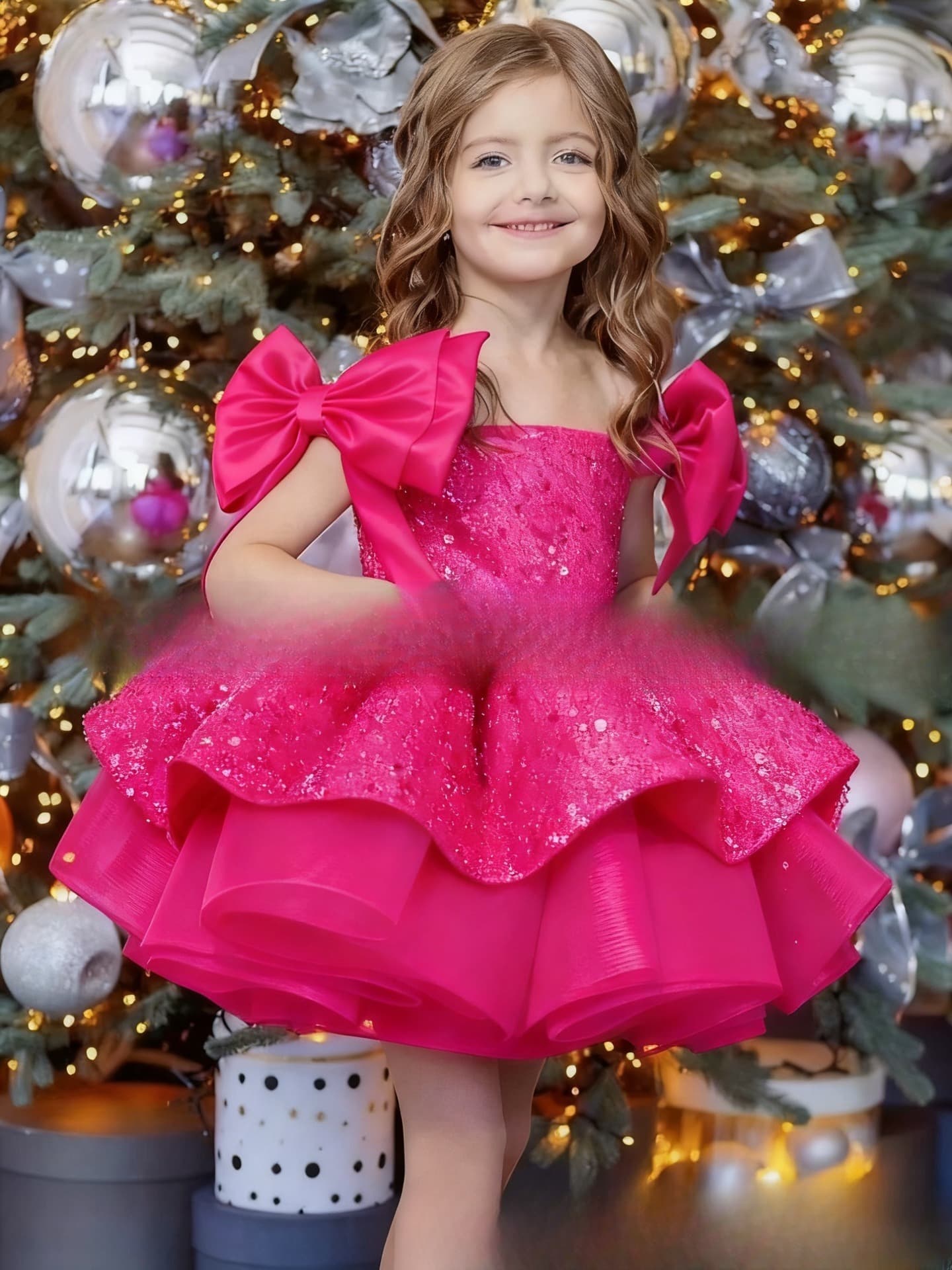 Robe de princesse de luxe pour filles - Robe élégante de fête d'anniversaire avec broderies florales et jupe en tulle, robe de cérémonie pour le