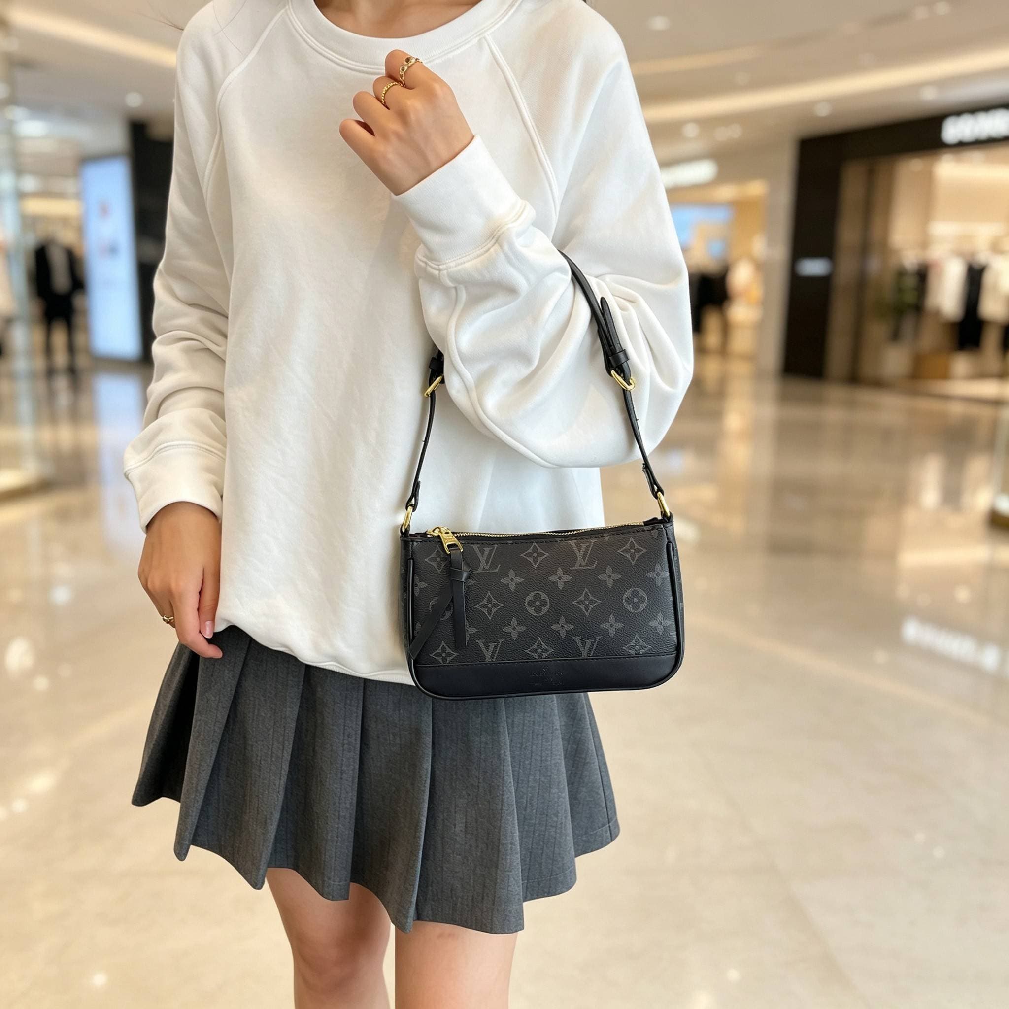 Sac à main Louis Vuitton avec poignée supérieure orné du monogramme, finitions dorées, fermeture zippée et extérieur lisse pour un usage quoti