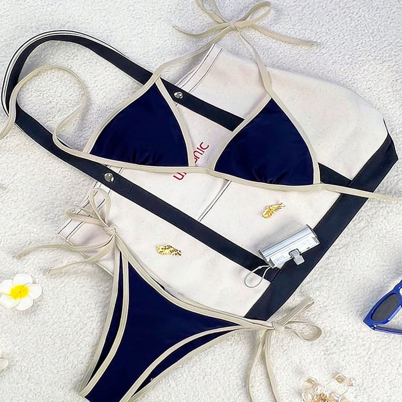 Women's Clothing Color Matching Lace Split Swimsuit Female Beach Hot Spring Swimsuit