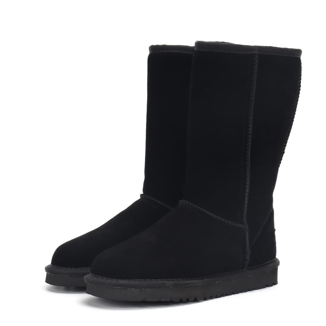Bottes de neige montantes classiques automne/hiver en cuir véritable à tige droite pour femmes et hommes