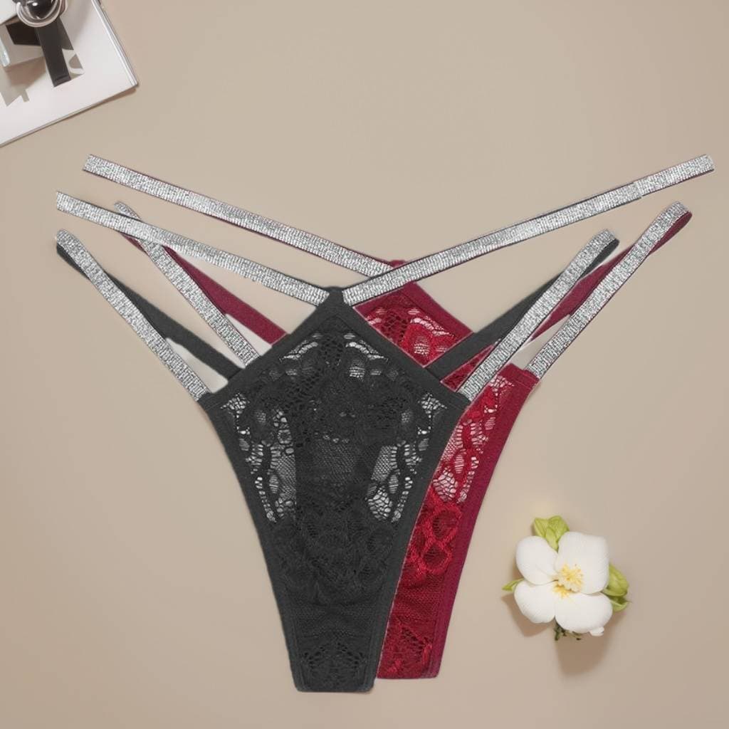 Women's Sexy And Pure Underwear Lace Mesh Traceless Adjustable Slim Thong Thongs