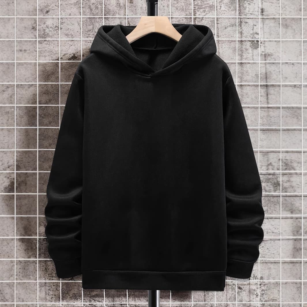 Men's Clothing Black Solid Color Men's Hooded Sweatshirt Long Sleeve Street Simple Casual Shirt New Style Tops All Match