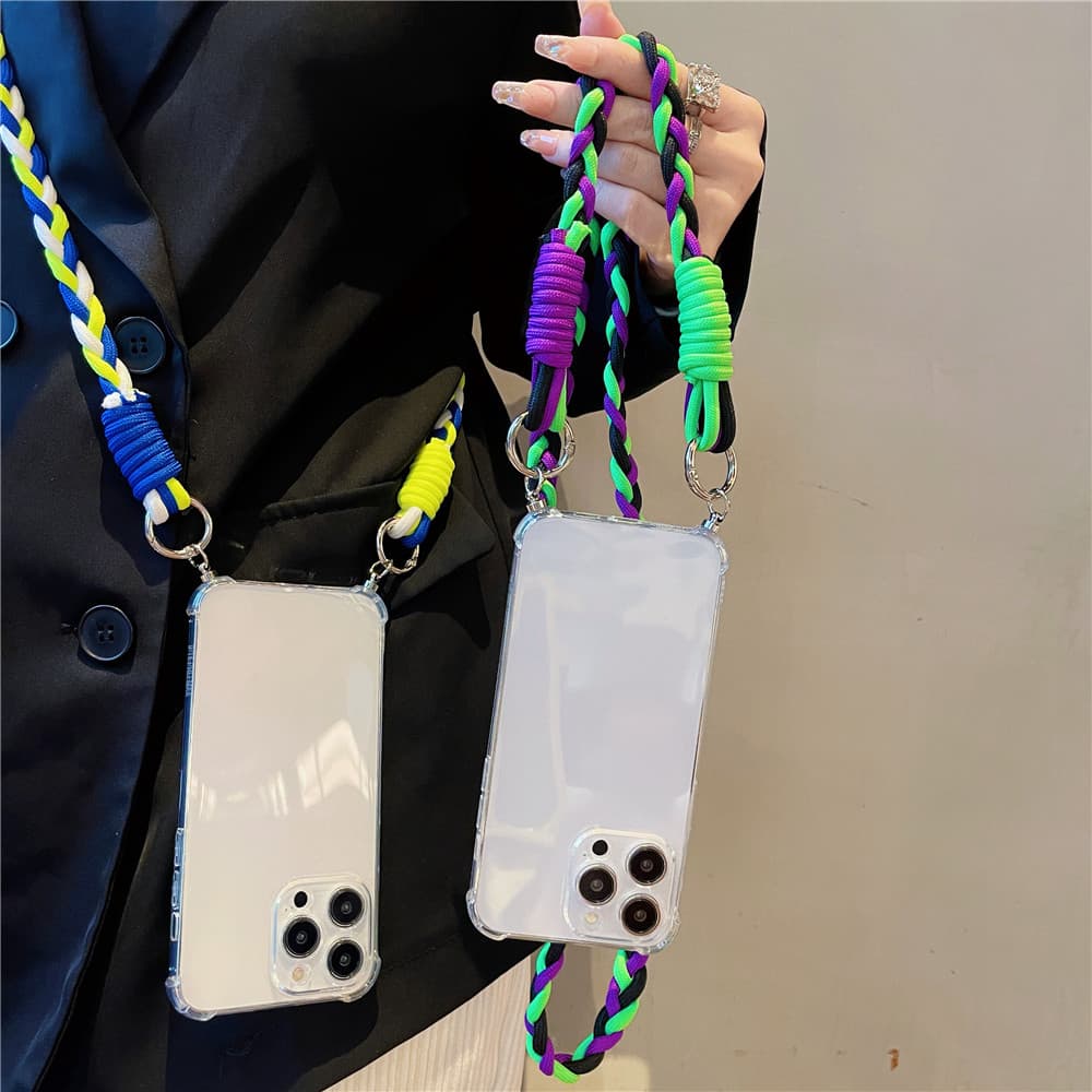 Color Crossbody Lanyard Armor Shockproof Clear Case fr Samsung Galaxy S23 Note 10 Plus Lite 20 Ultra 8 9 A81 M60S A91