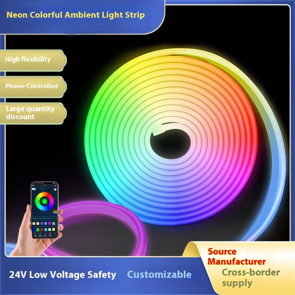 10M Waterproof RGBIC LED Neon Strip Lights – 24V Flexible Color-Changing Light Bar With Bluetooth & 44-Key Remote, 84 LEDs/m