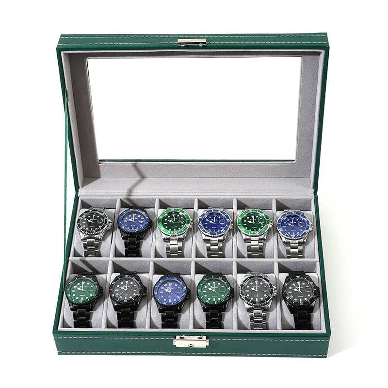 ​Premium Leather Watch Box With Lock - Multi-Slot Display Case For Watches & Jewelry (6/10/12 Slots, Green/Grey/Black)​