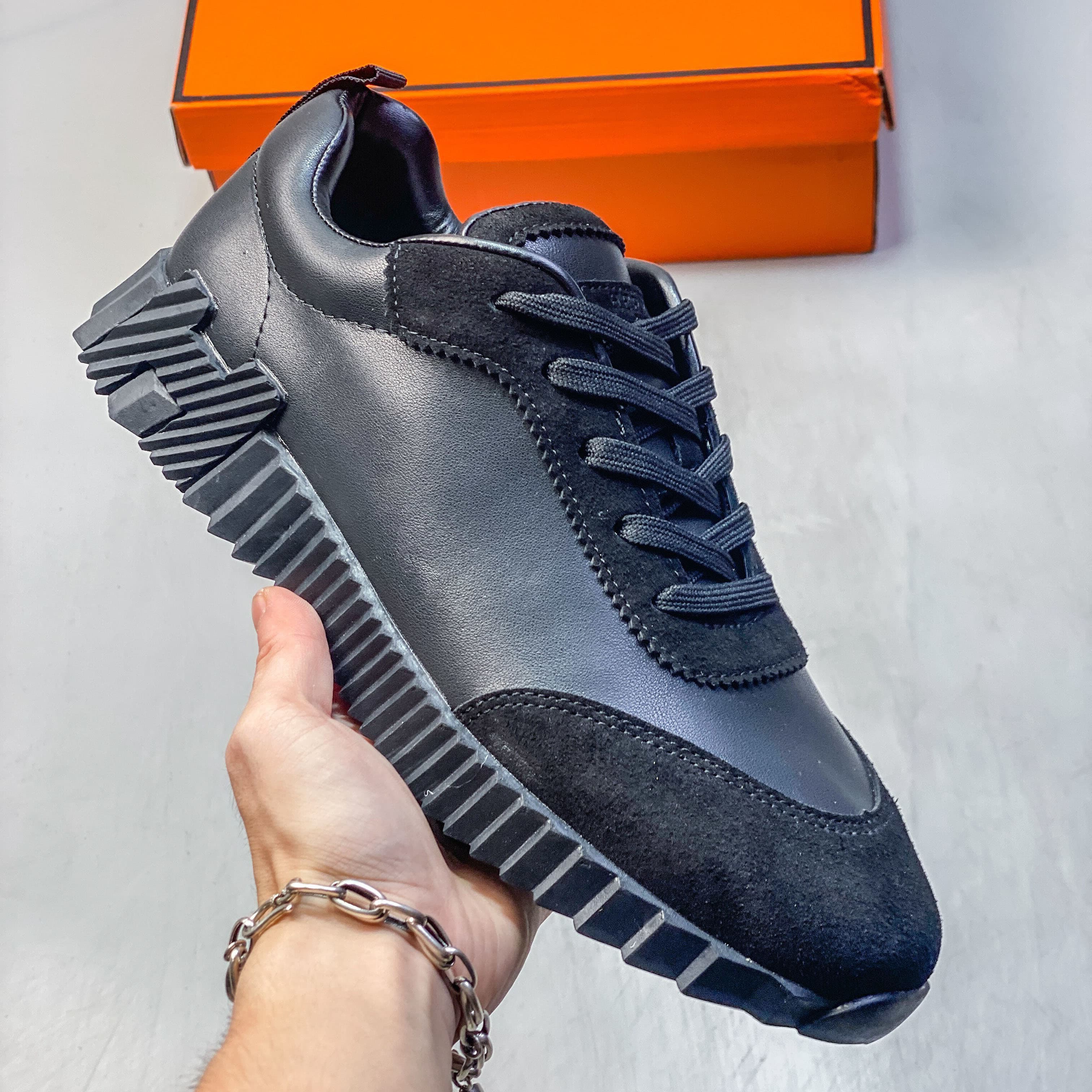 Chaussures grises souples et décontractées en cuir véritable poli de marque H, baskets noires pour femmes et hommes