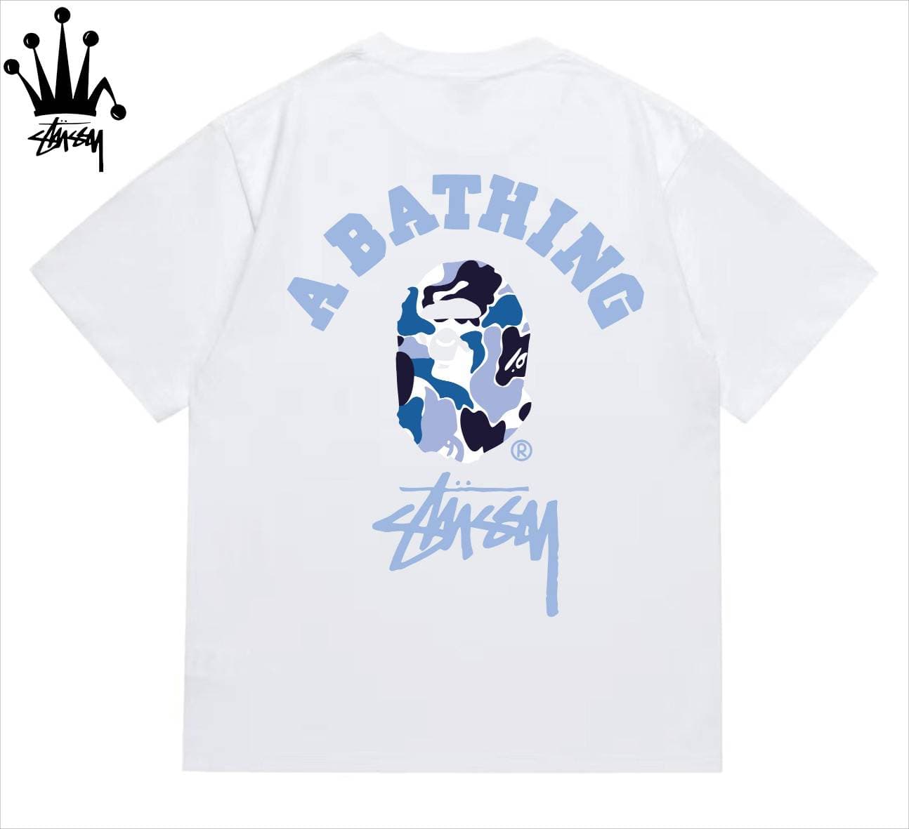 Stussy&Ape Co Branded Camo Logo Letter Camo Ape Pattern Printed Cotton Short Sleeved T-shirt For Men And Women