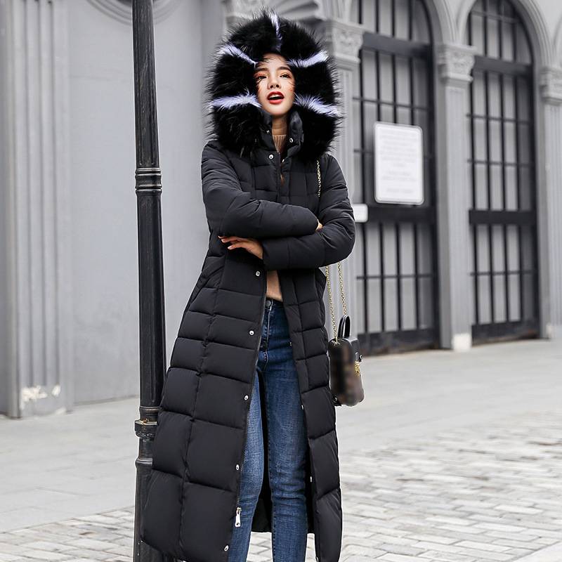 Women's Clothing New Cotton-Padded Jacket Plus Long Over Knee Color Fur Collar Large Size Warm Jacket Padded Jacket Slim Cotton-Padded Jacket