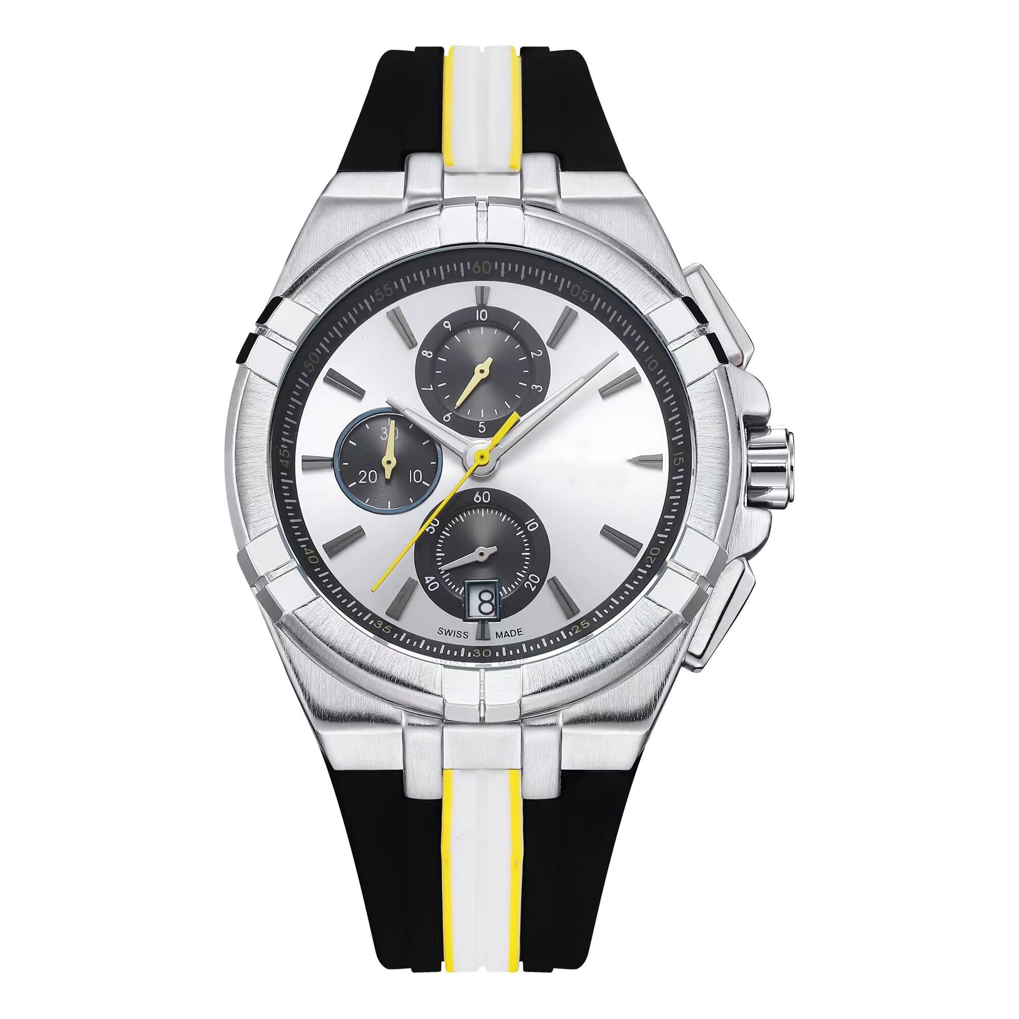 Lacroix Wrist Watches Mens Watches Six Needles All Dials Work Quartz Wastch Top Luxury Brand Chronograph Clock Rubber Belt Fashion Holiday Gift Choice