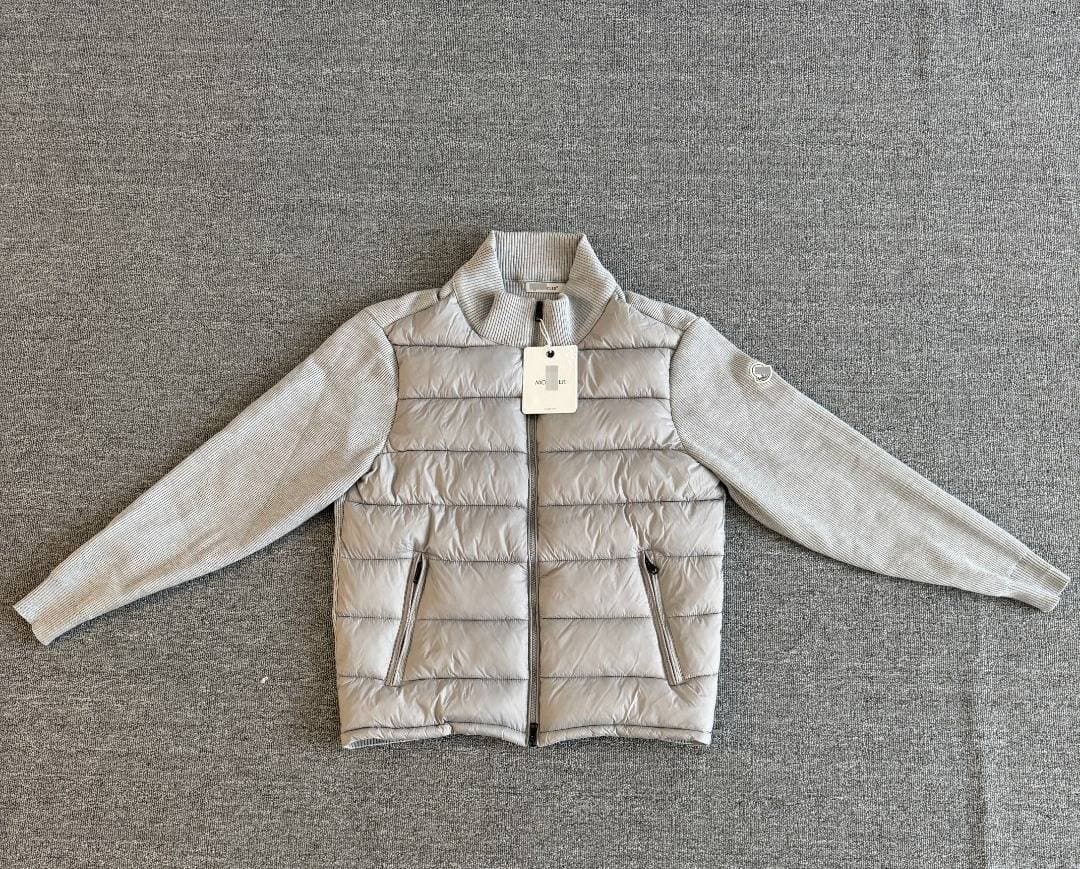 Veste matelassée hybride à manches en maille pour homme Mooncler, fermeture éclair intégrale, col montant, coupe-vent et légère.