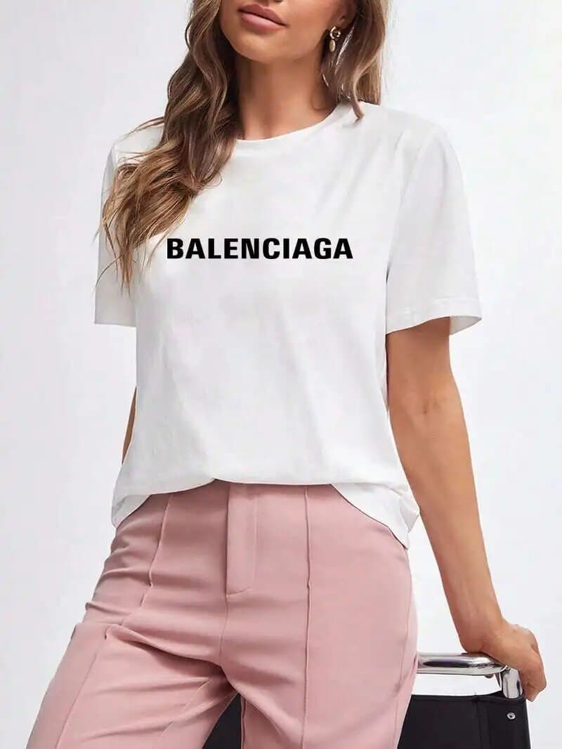 Balenciaga-2024 nouveau coton mode sens impression T-shirt à manches courtes femme été marée ample cent hauts 100% coton