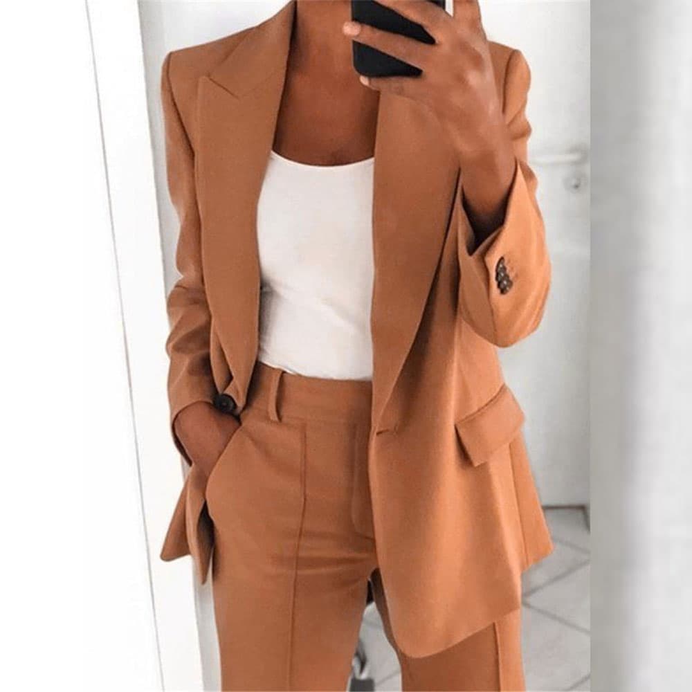 Women's Fashion Lapel Cardigan Temperament Suit Jacket Pants Suit