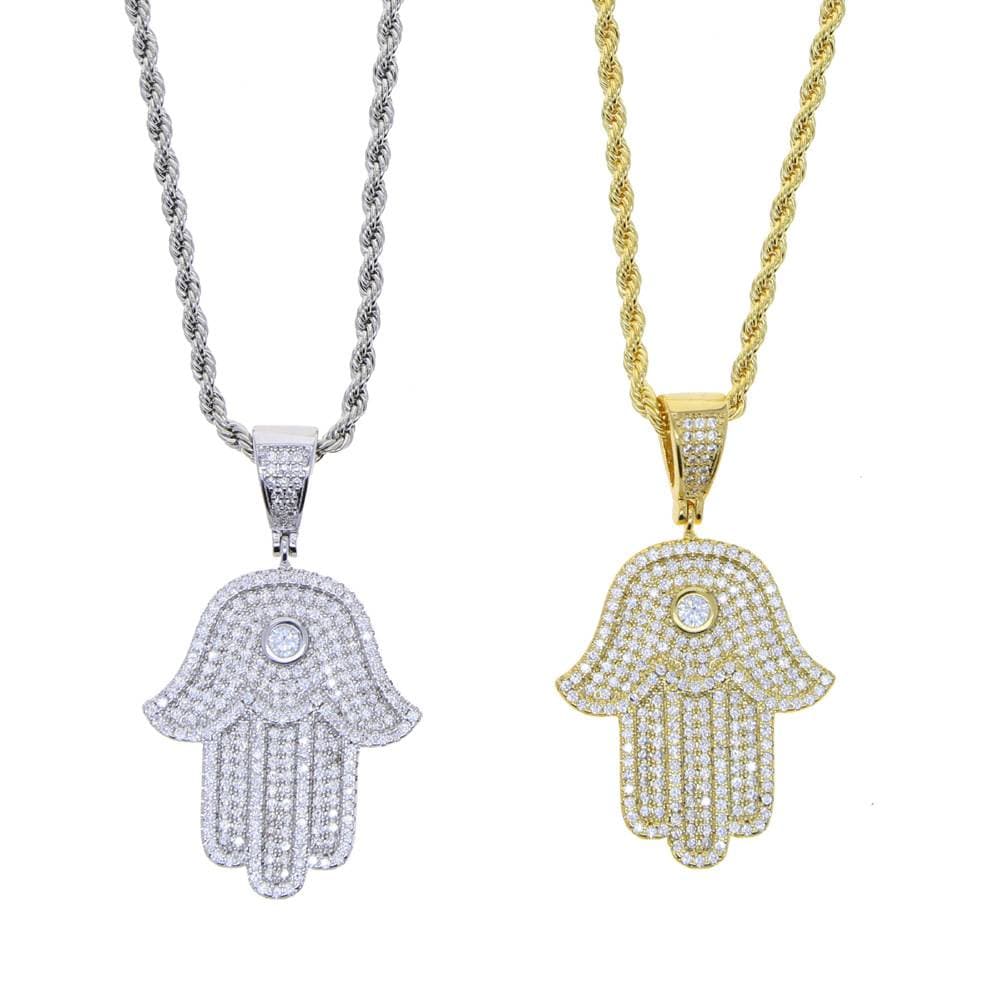 Hip Hop Hamsa Palm Pendant Popular Necklace Full Diamond Trendy Jewelry