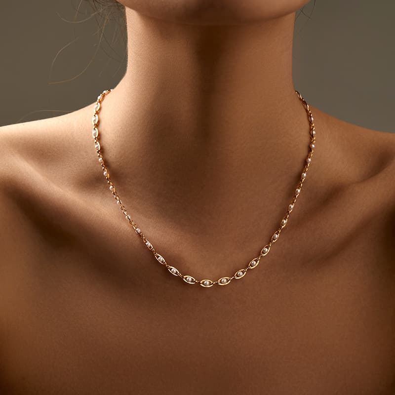 Copper Plated K Real Gold Pearl Clavicle Chain INS Elegant Temperament French Necklace Color Preservation Retro High End Jewelry
