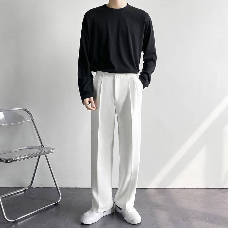 Men's Clothing Spring And Autumn Drape Straight Suit Pants Casual White Wide Leg Trousers Mopping Pants
