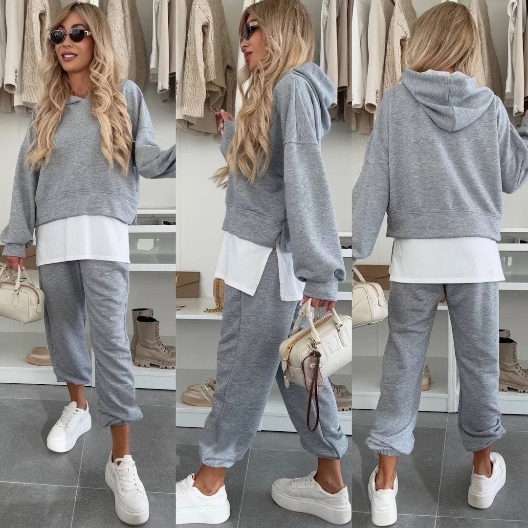 Women's Clothing Casual Color Matching Women's Suit Loose Long Sleeved Two Piece Sweatshirt Sports Trousers Two Piece Suit Female