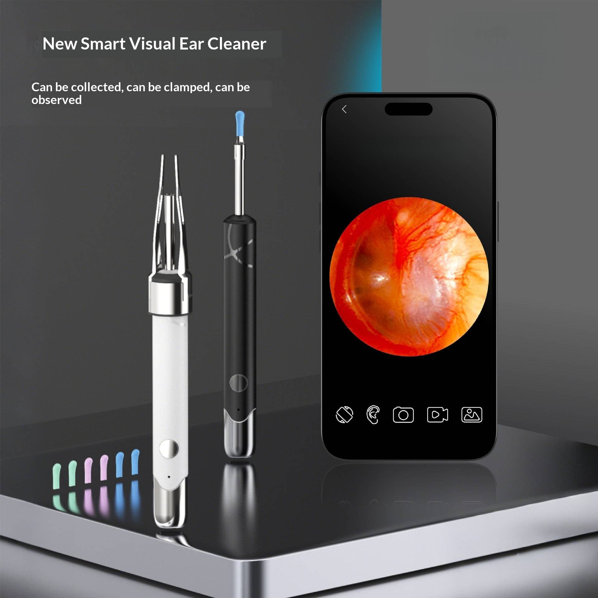Visual Ear Cleaner With 500W HD Camera – LED Light Ear Wax Removal Tool, Clip & One-Piece Design, ABS+PC Safe Material, 6 Styles (Black/White)