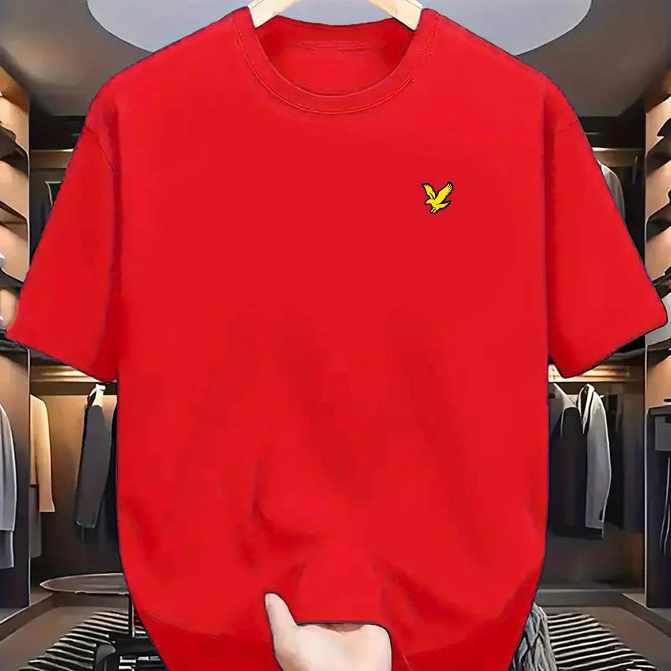T-shirt d'été pour homme, 100 % coton pur, manches courtes, imprimé aigle, coupe ajustée et polyvalente.