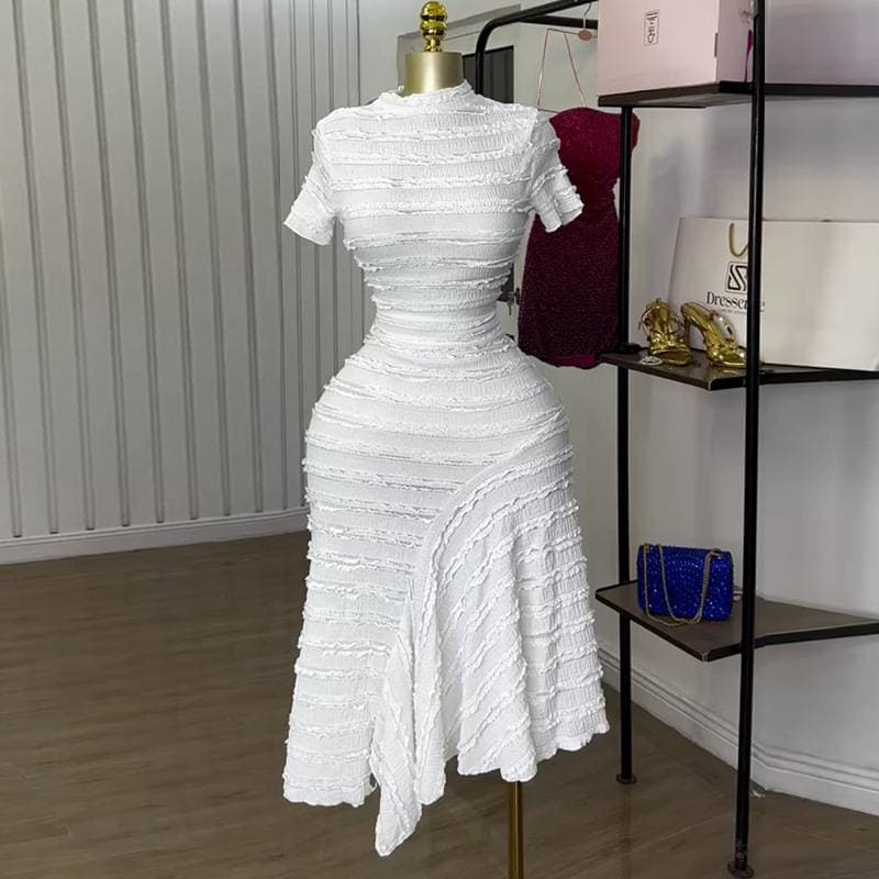 Women's print slim elegant swing mid-sleeve belt dress sexy V-neck patchwork long skirt