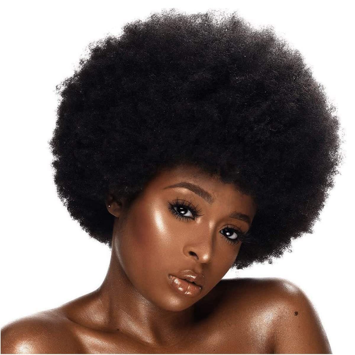 European American Style African Small Curly Short Wig Real Human Hair Voluminous Natural Black Afro Curly Mechanism