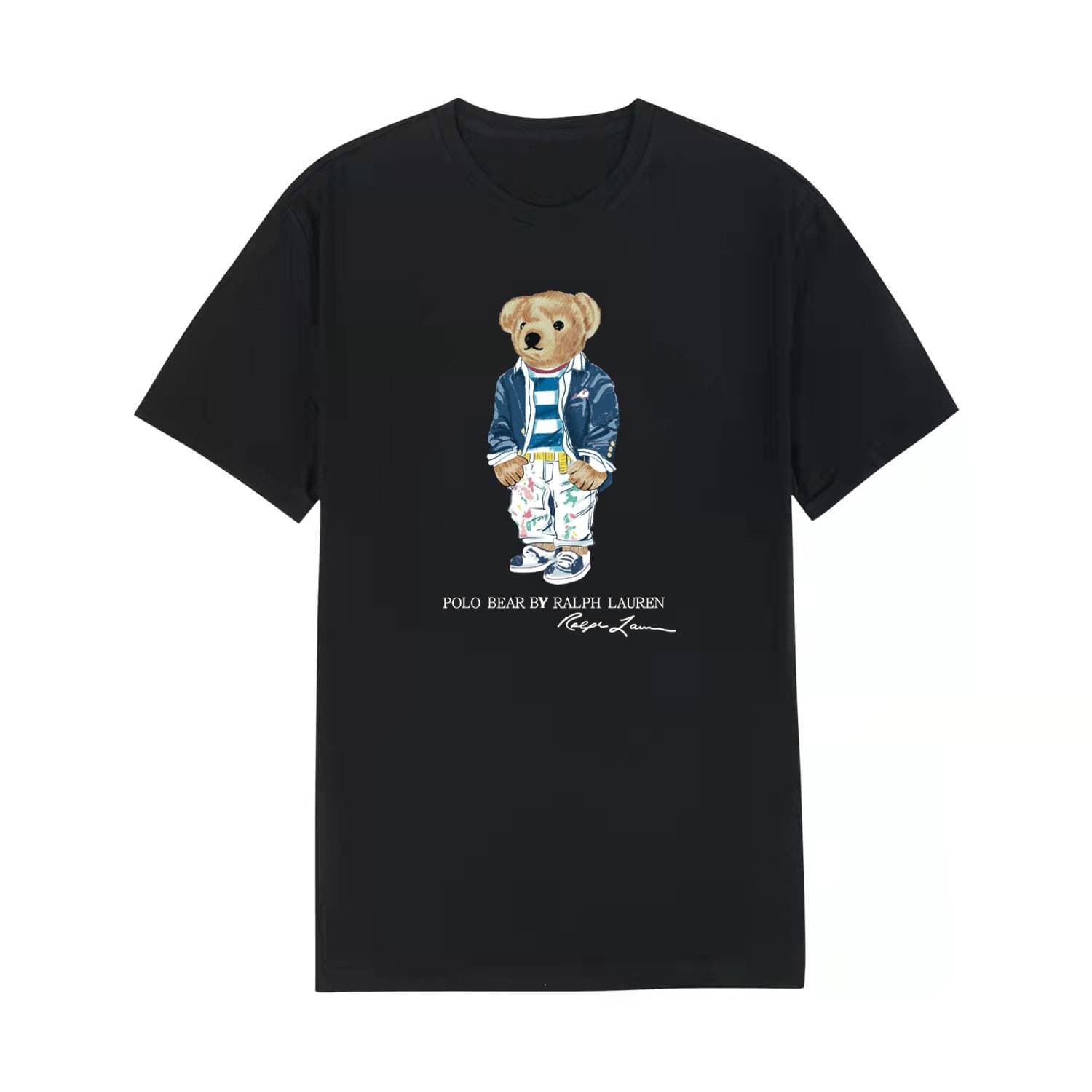 T-shirt décontracté à manches courtes pour homme en coton avec ours en peluche et demi-manches à col rond