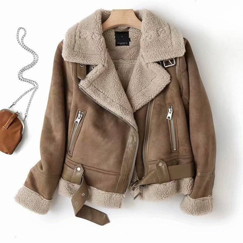 Women's Clothing Long Term Spot Winter New Women's Clothing Double Sided Fur Suede Motorcycle Jacket Coat Women