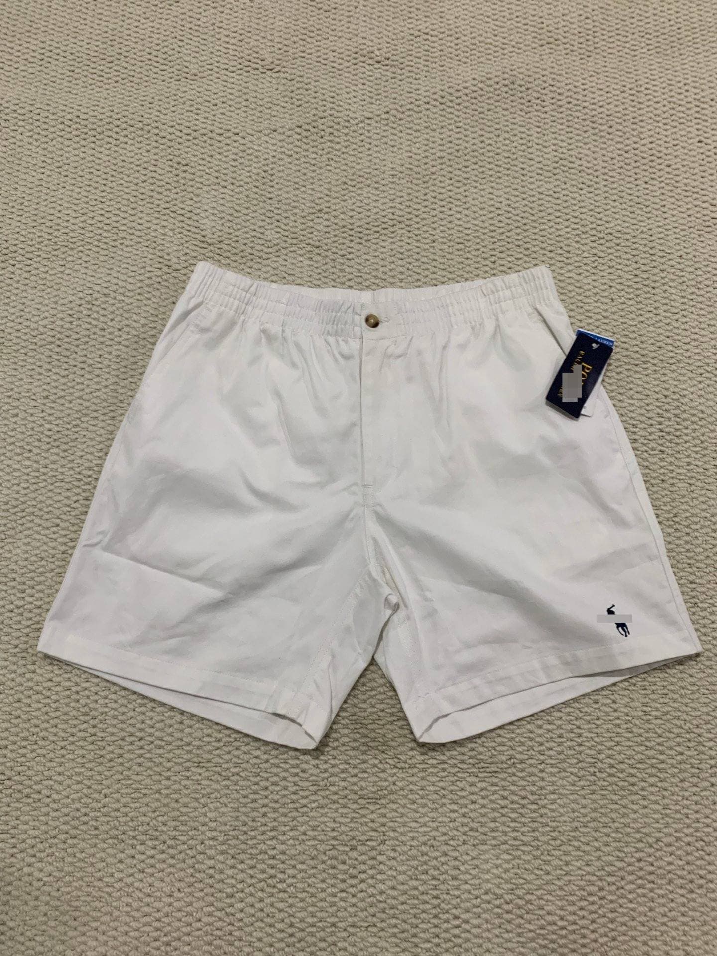 Short chino décontracté pour homme, taille élastique, petit logo poney brodé, braguette boutonnée, longueur genou.
