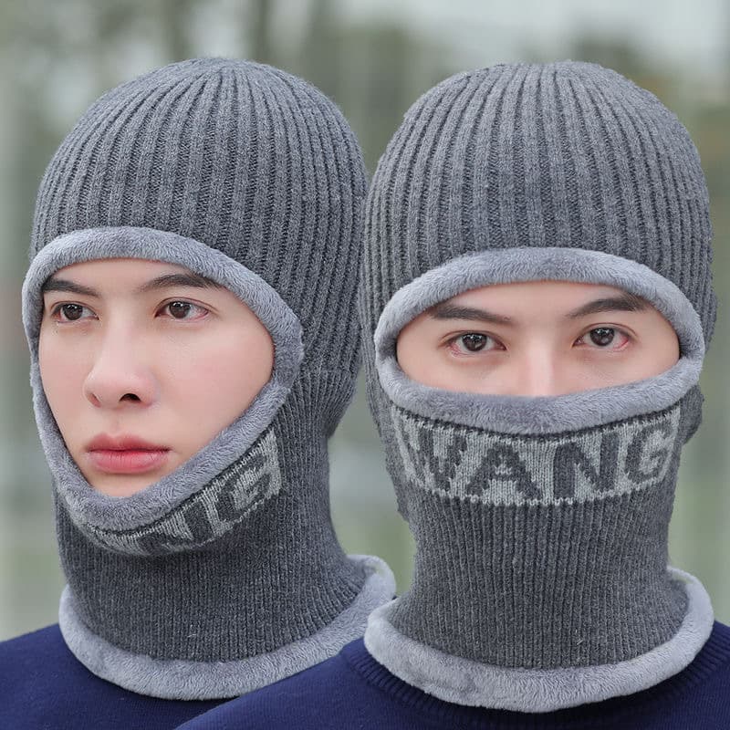 Winter Men's One-piece Woolen Plus Veet Thickened Warm Pullover Riding Ear Protection Windproof Knitted Hat