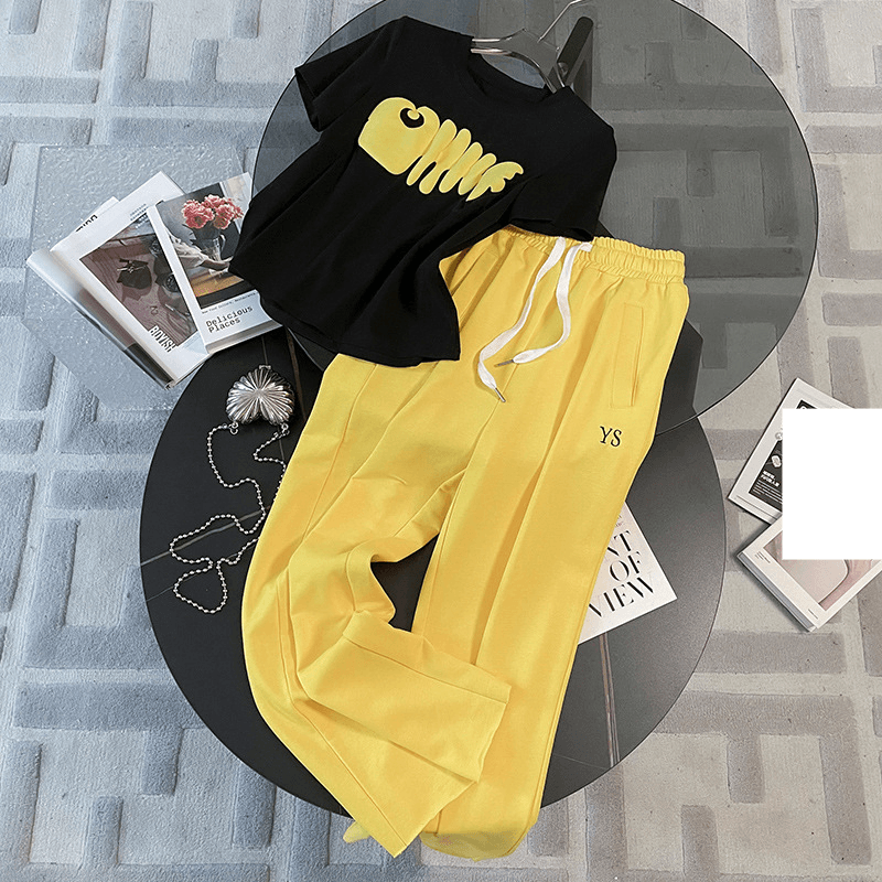 Women's new summer loose slimming fashionable street-style short-sleeved wide-leg pants two-piece suit