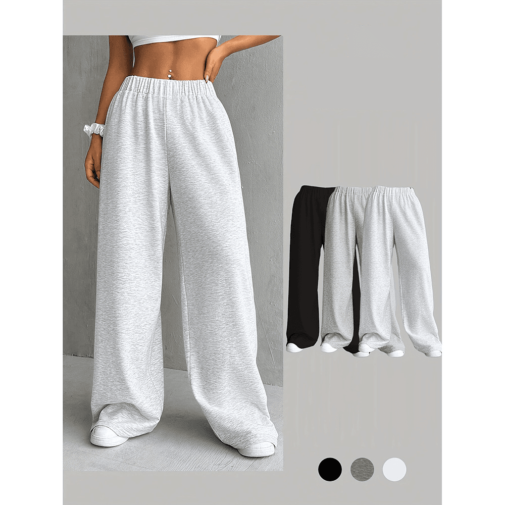 Women's Clothing Loose Straight Leg Pants - 90s Retro Wide Leg Joggers, Polyester Workwear Pants With Pockets, S-XXL (Ash Grey/Charcoal/Black)