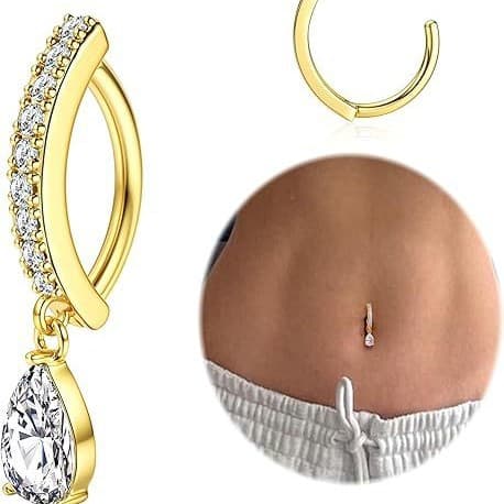 Bijou élégant pour femme, piercing de nombril incurvé en forme de cœur avec zircone cubique, hypoallergénique et tendance.