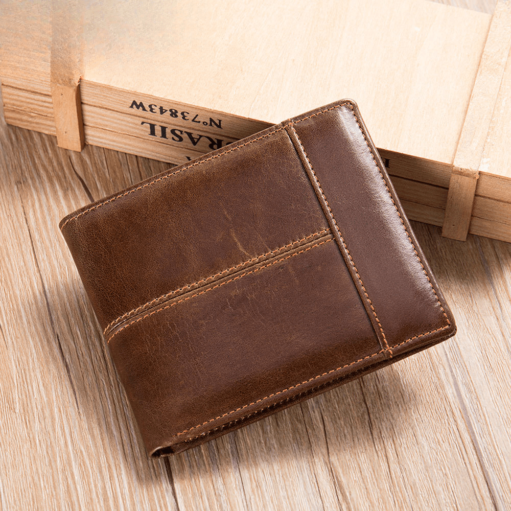 Male 2024 New Advanced Anti theft Genuine Leather Men's Wallet Short Top layer Cowhide Multi Card Men's Leather Wallet Zero Wallet