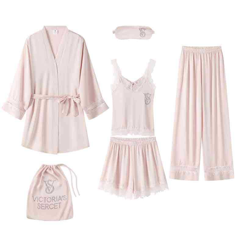 Nuisette deux pièces sexy en dentelle pour femme, robe de chambre en soie glacée dos nu ornée de strass