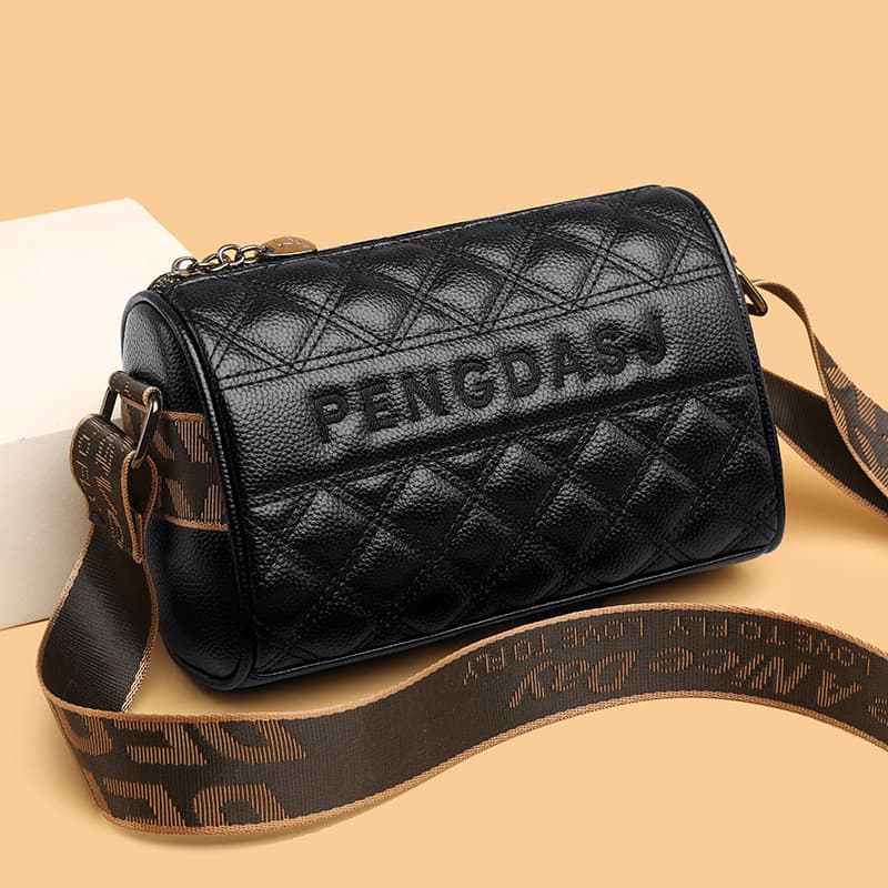 New 2023 Lingge Letter Embroidery Thread Large Capacity Soft Leather Women's Bag Fashion Versatile One Shoulder Messenger Bag Pillow Bag