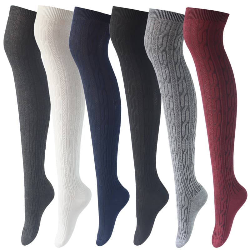 Chaussettes hautes tricotées à torsades pour femmes, longues et montantes au-dessus du genou