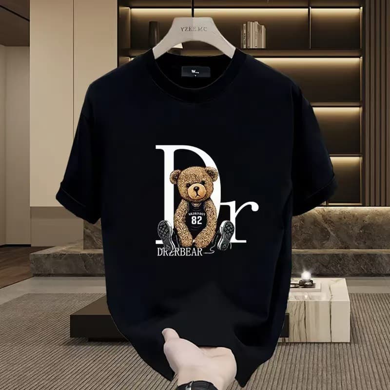 Men's Premium Long-Staple Cotton T-Shirt - Heavyweight 250GSM Teddy Bear Print Crewneck Tee (S-5XL)