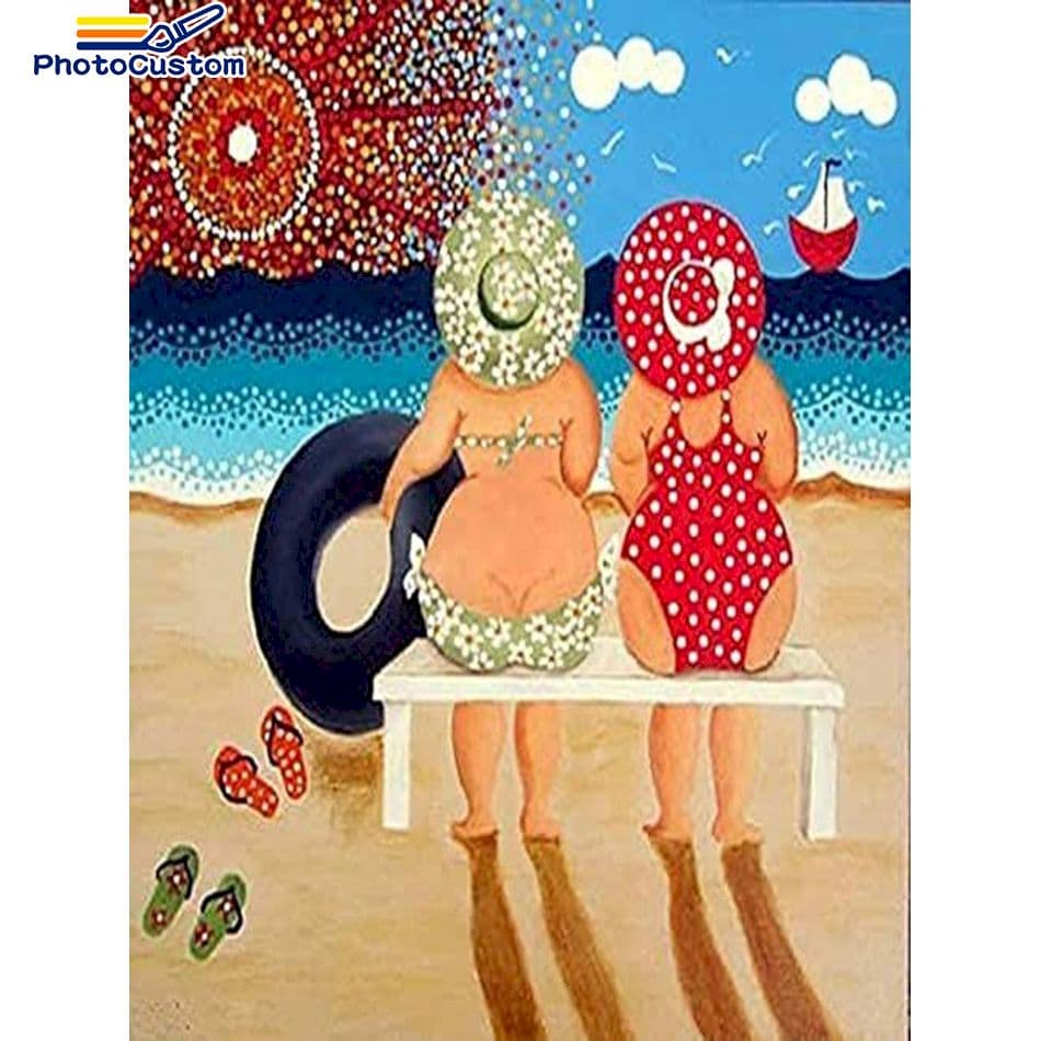 PhotoCustom 5d Diamond Painting Woman On The Beach Full Square/Round Drill Diamond Embroidery Adults Crafts Home Decor