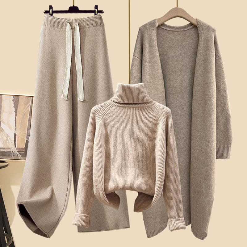 Women's Clothing new autumn suits for women lazy style cardigan jacket with slim sweater wide leg pants three piece suit for women