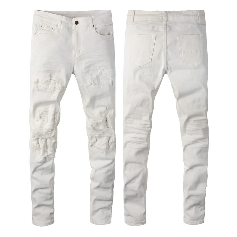 Men's Clothing American Fashion Casual High Street White Jeans Men's Slim Elastic Ripped White Men's Pants 592