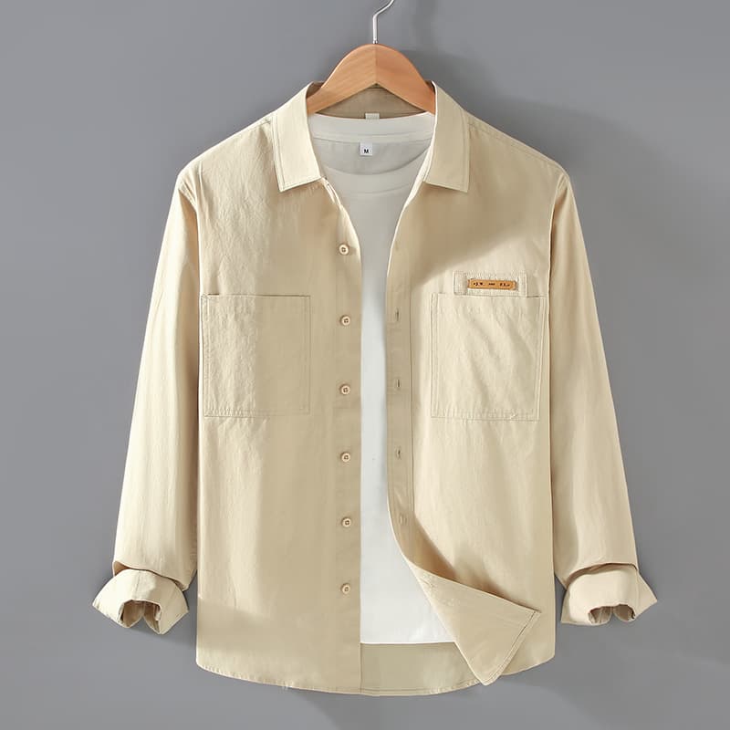 Men's Loose Versatile Spring Shirt New Style Thin Long Sleeved Double Pocket Pure Cotton Turn Down Collar Casual Outerwear