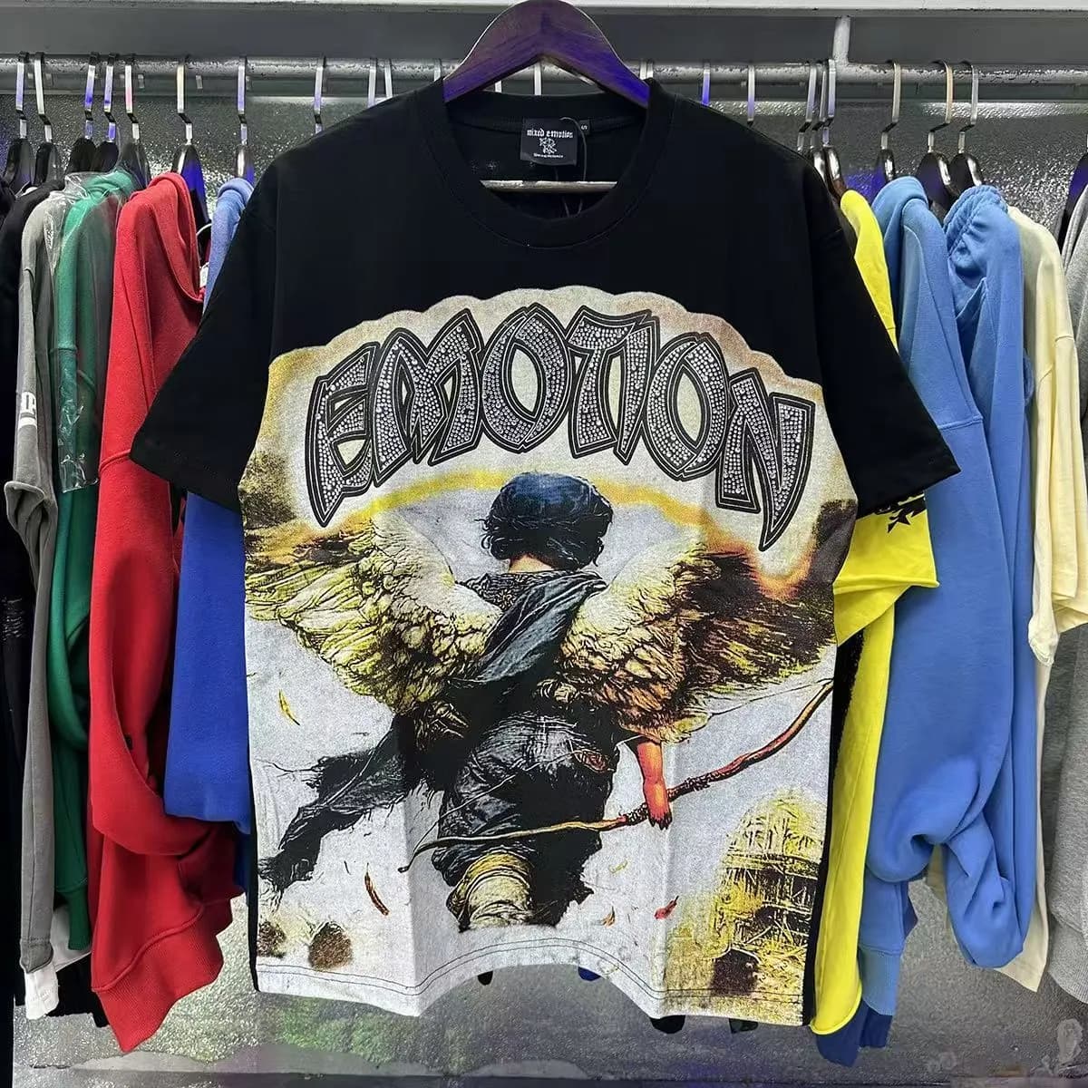 2026 Mixed Emotions Shirt Designer Men Rhinestone Skulls Print Shirt Summer Breathe Clothes Men Women High Quality