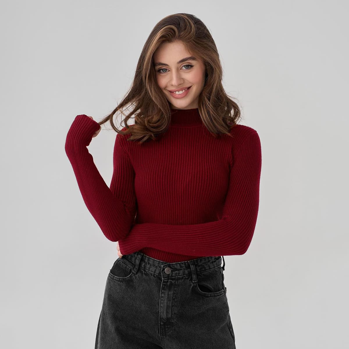 Women's solid color half turtleneck sweater autumn and winter women slim knitted bottoming shirt