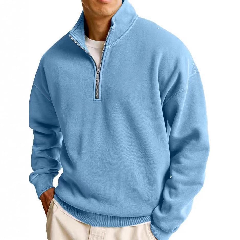 Sweat à capuche pour homme, coupe ample et simple, manches longues, fermeture éclair, couleur unie et col montant