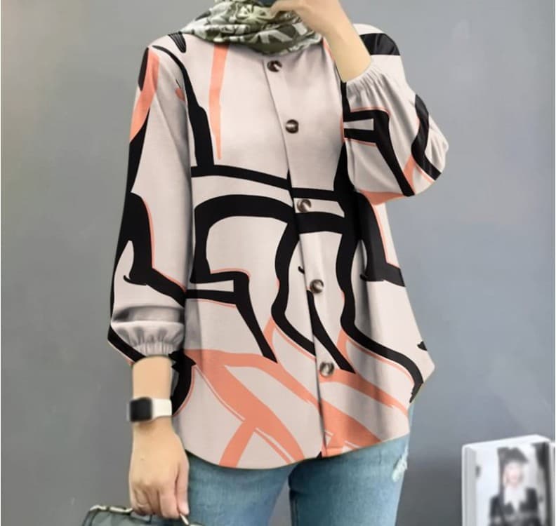 Women's Clothing 2026 Muslim-style Muslim Floral Shirt Robe Fashion Puff Sleeve Blouse