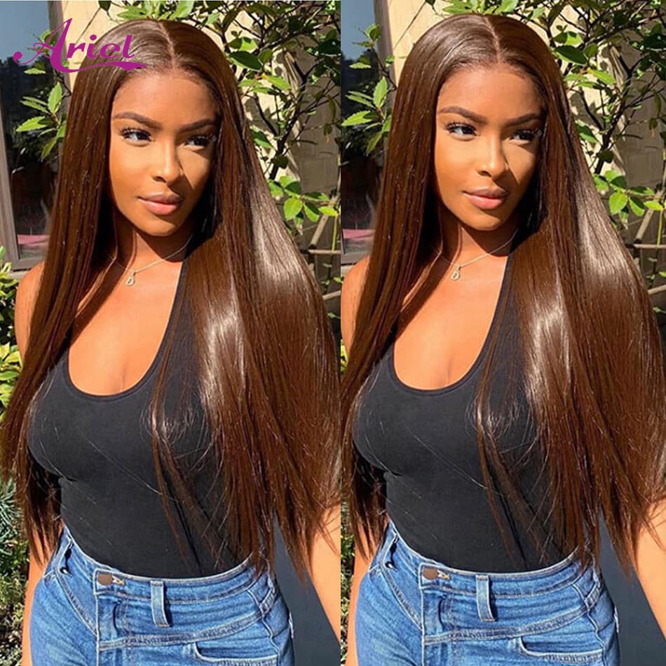 hot selling HD 13x6 Glueless Chocolate Brown Colore Front Human Hair Wigs For Women 30 Inch Transparent Lace Frontal Wig Pre