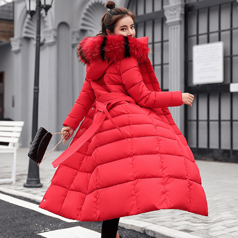 Women'S cotton-padded coat for women over the knee long removable fur collar hooded down-padded coat for women
