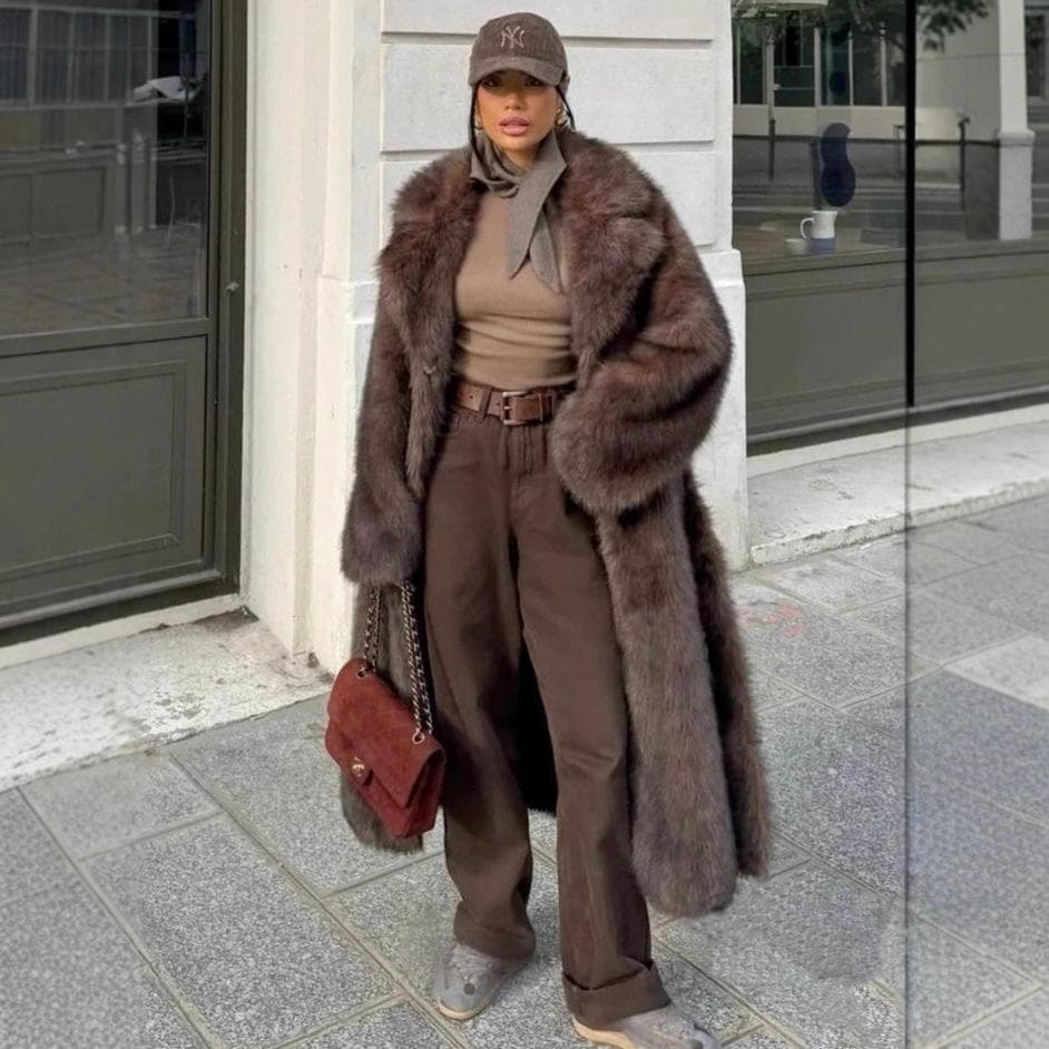 Women's Clothing Fox Fur Coat Fur Lazy Chic Fox Fur Coat – Long Fur Streetwear Jacket For Women (Brown/Black/Leopard/Pink, S-XXL)